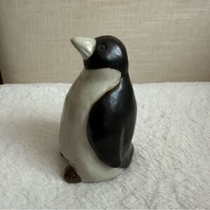 Vintage Ceramic Penguin Figurine Black White Minimalist Stoneware Decor